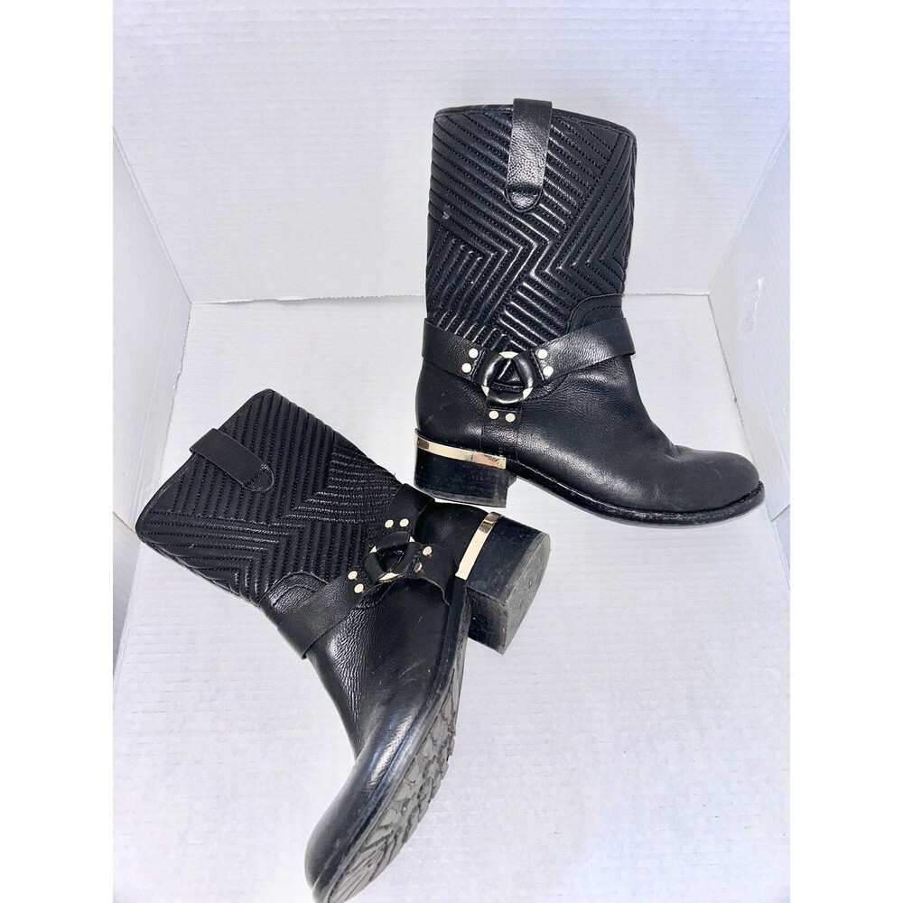 Moto Boots Women's Size 8.5 Black Quilted Leather Side Zip Vince Camuto - Picture 6 of 15